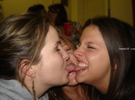 Three Drunk Girls Tongue Touch - passionate kiss