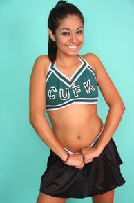 Sweet Coed Latina In Her Cheer Uniform